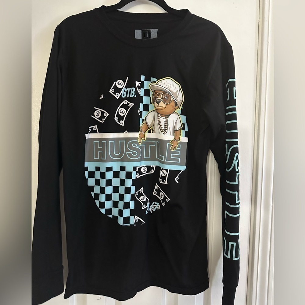 Hustle by Bailey Apparel Teddy Bear Streetwear Long Sleeved Tee T-Shirt Medium